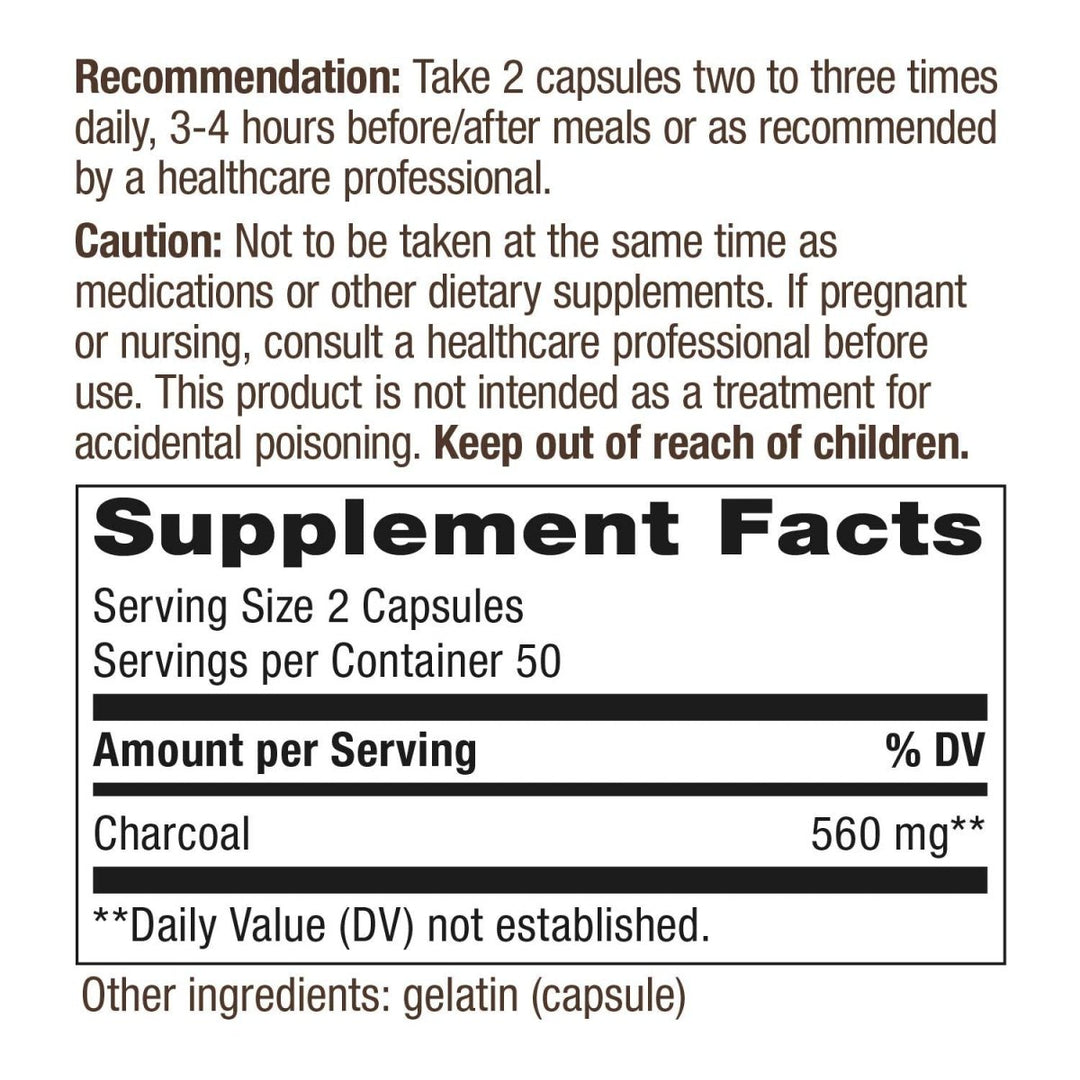 Nature's Way Activated Charcoal Supplement Gluten - Free 100 Capsules - The Oasis of Health