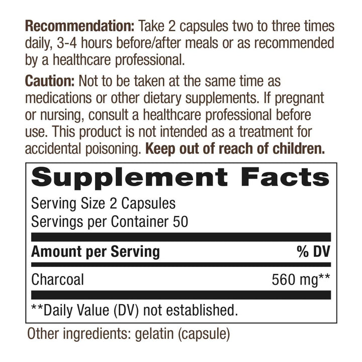 Nature's Way Activated Charcoal Supplement Gluten - Free 100 Capsules - The Oasis of Health