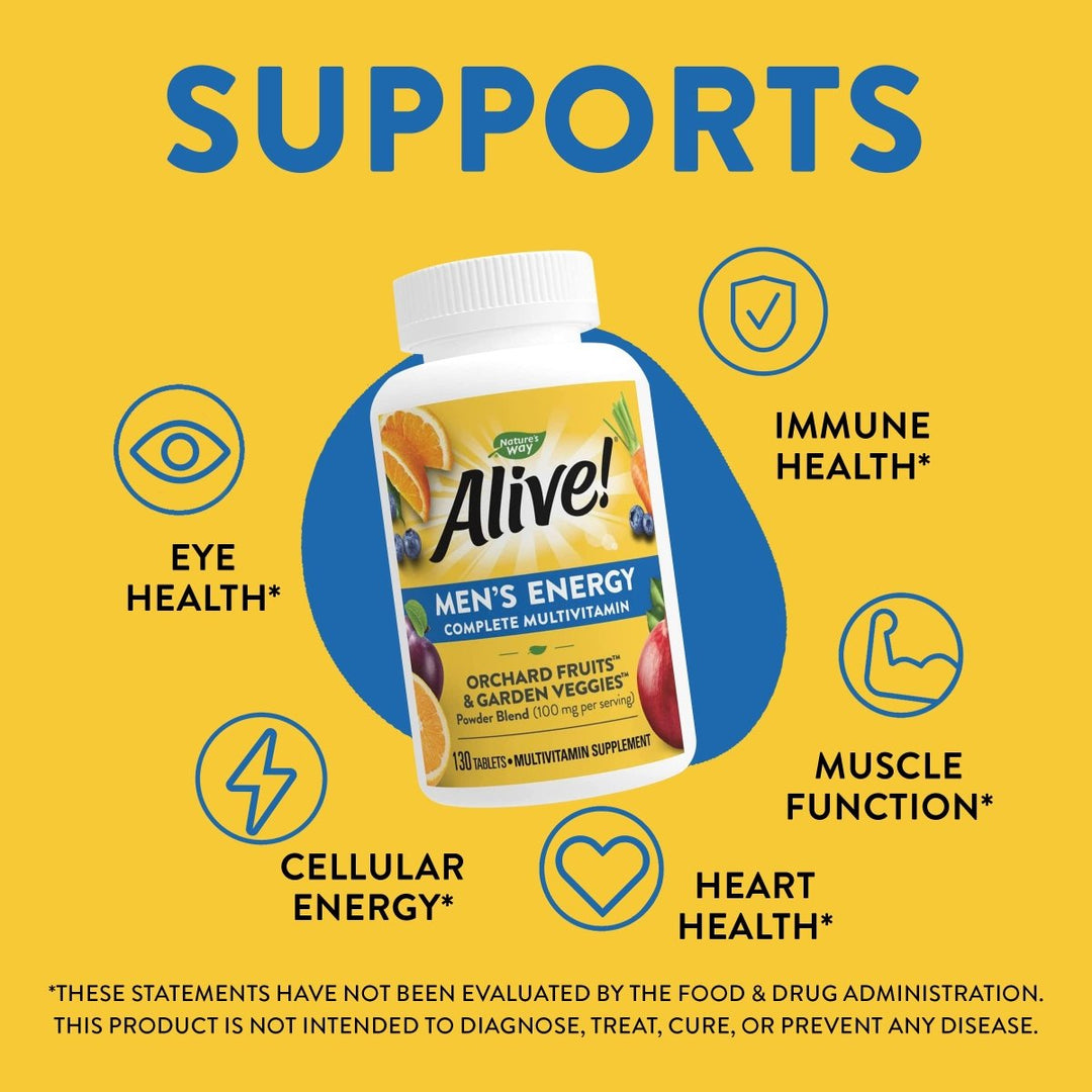 Nature's Way Alive! Complete Energy Multivitamin for Men, with High Potency B - Vitamins, Supports Cellular Energy*, 130 Tablets - The Oasis of Health