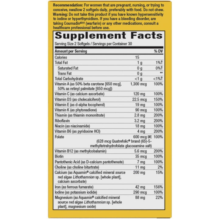 Nature's Way Alive! Complete Premium Prenatal Multivitamin for Women, Healthy Eye and Brain Development*, 60 Vegetarian Softgels - The Oasis of Health