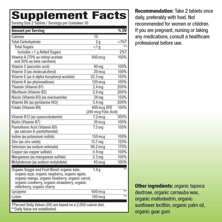 Nature's Way Alive! Garden Goodness Men's Multivitamin, One Serving of Veggies and Fruits**, High Potency B - Vitamins, 60 Tablets - The Oasis of Health