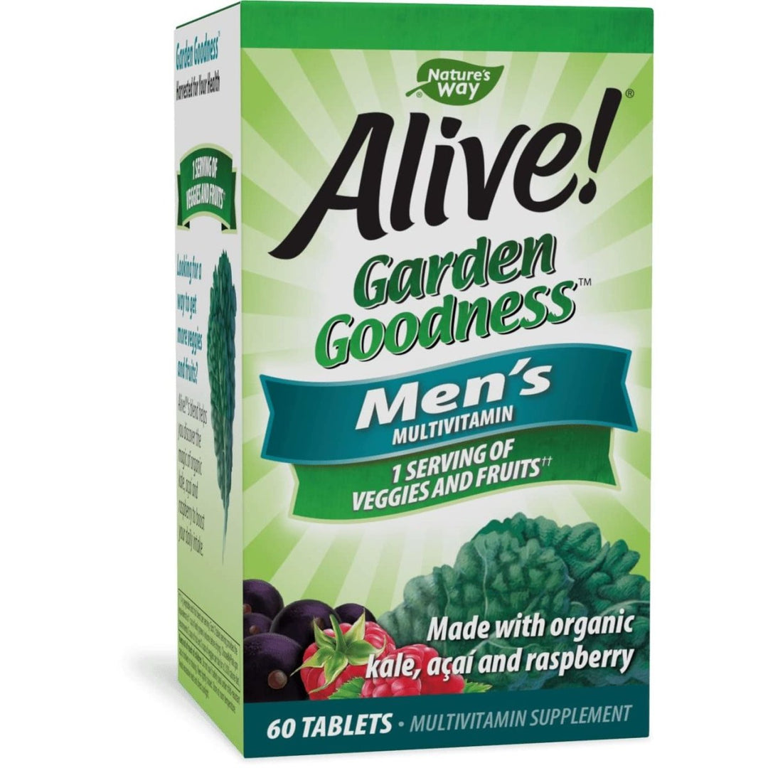 Nature's Way Alive! Garden Goodness Men's Multivitamin, One Serving of Veggies and Fruits**, High Potency B - Vitamins, 60 Tablets - The Oasis of Health
