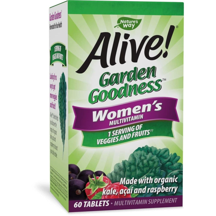 Nature's Way Alive! Garden Goodness Multivitamin for Women, 1 Serving Veggies & Fruits**, with Organic Kale, High Potency B - Vitamins, 60 Tablets - The Oasis of Health