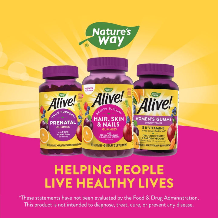 Nature's Way Alive! Hair, Skin & Nails Gummies, with Biotin and Collagen, Beauty Support*, 60 Strawberry Flavored Gummies - The Oasis of Health