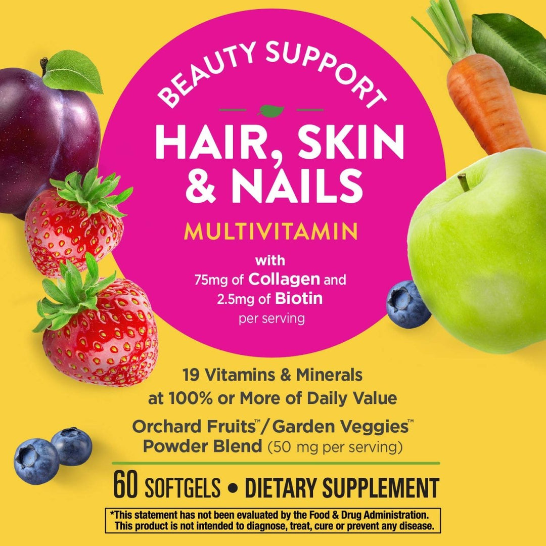 Nature's Way Alive! Hair, Skin & Nails Multivitamin with Biotin and Collagen, 60 Softgels - The Oasis of Health