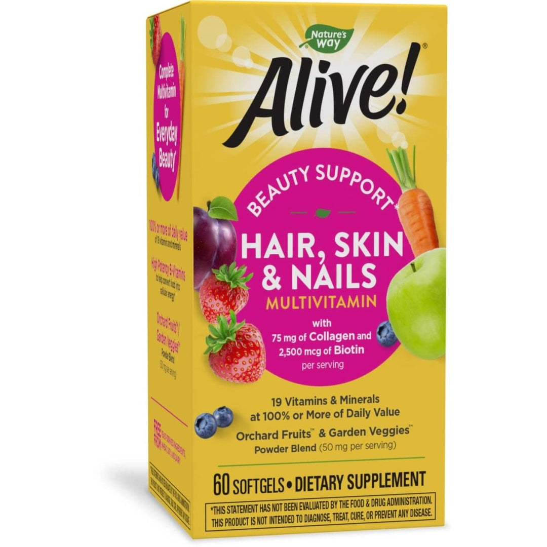Nature's Way Alive! Hair, Skin & Nails Multivitamin with Biotin and Collagen, 60 Softgels - The Oasis of Health