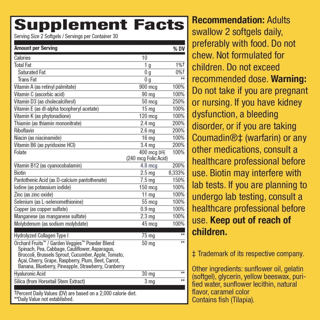 Nature's Way Alive! Hair, Skin & Nails Multivitamin with Biotin and Collagen, 60 Softgels - The Oasis of Health