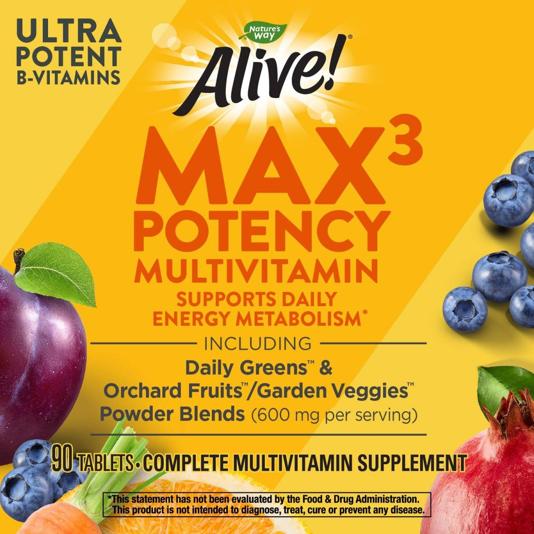 Nature's Way Alive! Max3 Potency Multivitamin, High Potency Antioxidants & B - vitamins to Support Daily Energy Metabolism*, 90 Tablets - The Oasis of Health