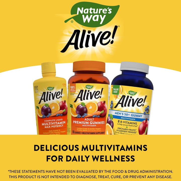 Nature?s Way Alive! Men?s 50+ Gummy Multivitamins, Supports Multiple Body Systems*, Supports Cellular Energy, B - Vitamins, Gluten - Free, Vegetarian, Fruit Flavored, 150 Gummie - The Oasis of Health