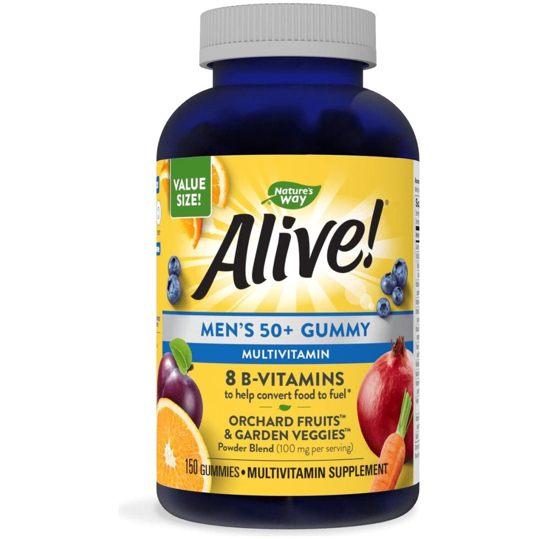 Nature?s Way Alive! Men?s 50+ Gummy Multivitamins, Supports Multiple Body Systems*, Supports Cellular Energy, B - Vitamins, Gluten - Free, Vegetarian, Fruit Flavored, 150 Gummie - The Oasis of Health