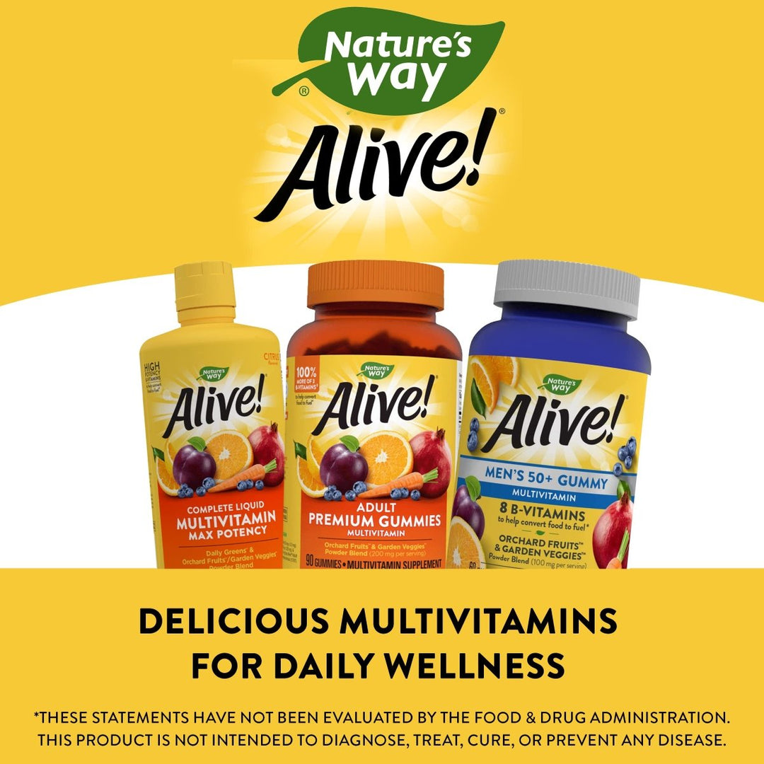 Nature?s Way Alive! Men?s 50+ Gummy Multivitamins, Supports Multiple Body Systems, Supports Cellular Energy, B - Vitamins, Gluten - Free, Vegetarian, Fruit Flavored, 60 Gummies - The Oasis of Health