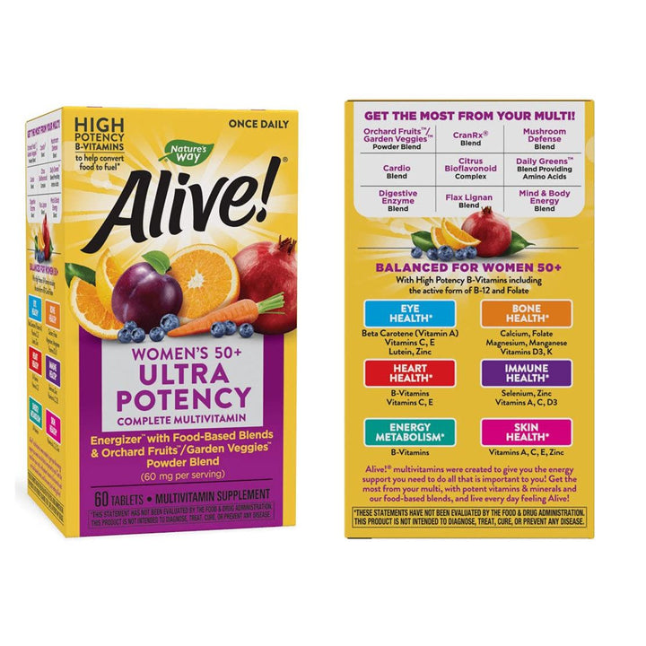 Nature's Way Alive! Once Daily Women 50+ Once Daily Men 50+ Ultra Potency Multivitamin Dietary Supplement (60 Tablets) 1 Bottle of Each Total 2 Bottles - The Oasis of Health