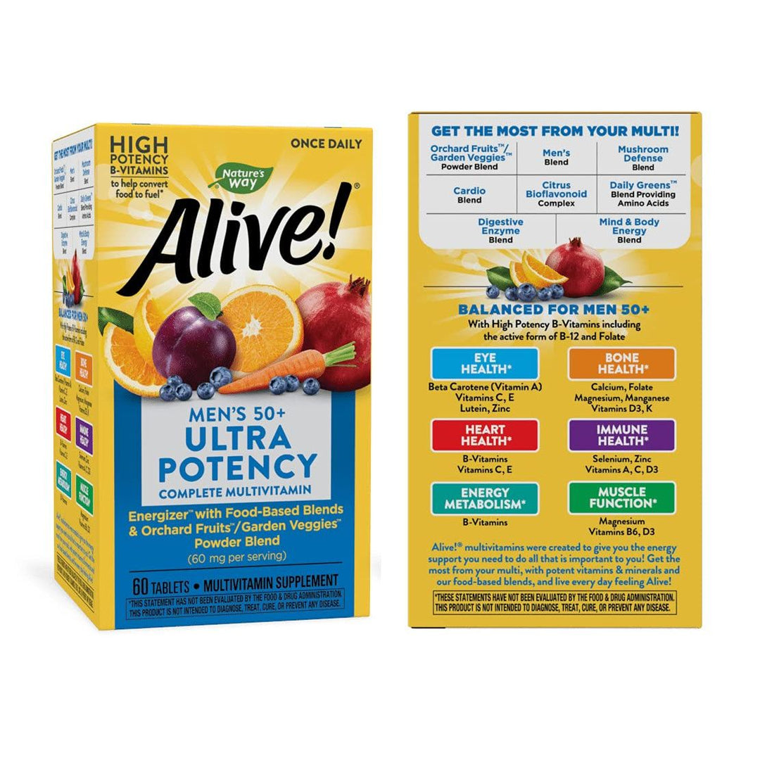 Nature's Way Alive! Once Daily Women 50+ Once Daily Men 50+ Ultra Potency Multivitamin Dietary Supplement (60 Tablets) 1 Bottle of Each Total 2 Bottles - The Oasis of Health