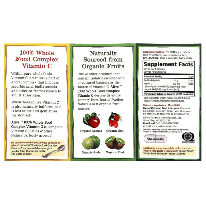 Nature'S Way, Alive Organic Vitamin C, 120 Veg Capsules - The Oasis of Health