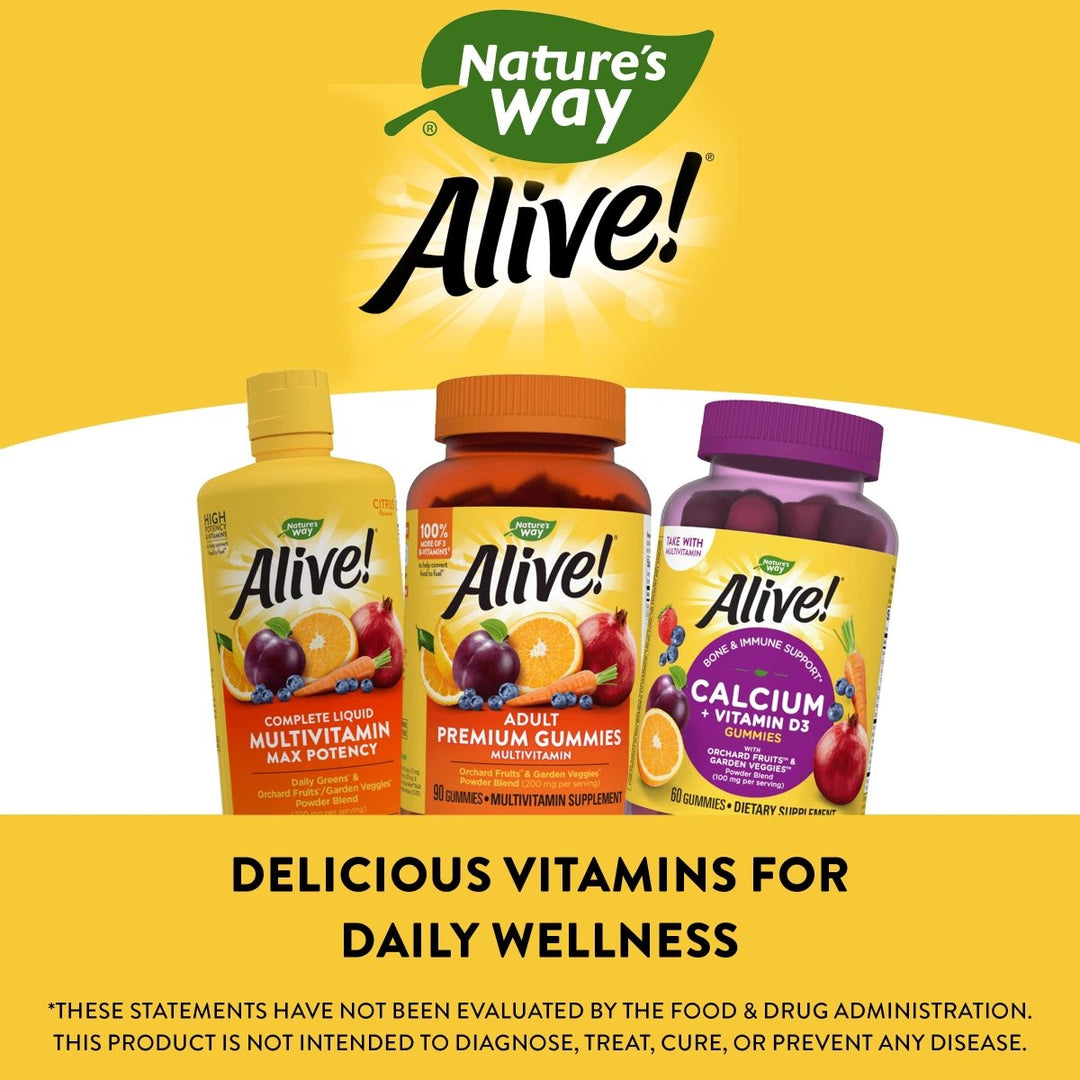 Nature's Way Alive! Premium Calcium + D3 Gummies, Supports Healthy Bones & Muscles*, Strawberry and Raspberry Lemonade Flavored, 60 Gummies - The Oasis of Health