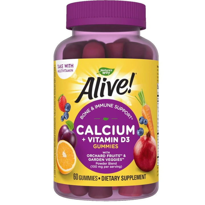 Nature's Way Alive! Premium Calcium + D3 Gummies, Supports Healthy Bones & Muscles*, Strawberry and Raspberry Lemonade Flavored, 60 Gummies - The Oasis of Health