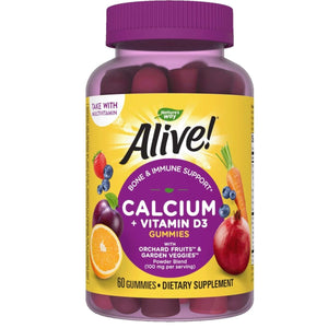 Nature's Way Alive! Premium Calcium + D3 Gummies, Supports Healthy Bones & Muscles*, Strawberry and Raspberry Lemonade Flavored, 60 Gummies - The Oasis of Health