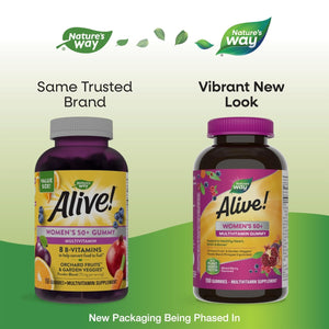Nature's Way Alive! Women?s 50+ Daily Gummy Multivitamins, Supports Multiple Body Systems*, Supports Healthy Heart, Brain & Bones,* B - Vitamins, Mixed Berry Flavored, 150 Gummies(Packaging May Vary) - The Oasis of Health