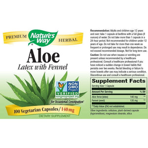 Natures Way Aloe Latex with Fennel 140 milligrams 100 Vegetarian Capsules. Pack of 4 bottles. - The Oasis of Health