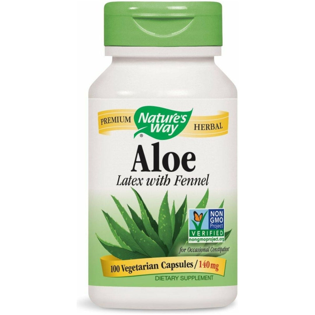 Natures Way Aloe Latex with Fennel 140 milligrams 100 Vegetarian Capsules. Pack of 5 bottles. - The Oasis of Health