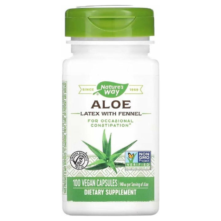 Nature's Way Aloe Latex with Fennel 140 milligrams 100 Vegetarian Capsules. Pack of 6 Bottles. - The Oasis of Health