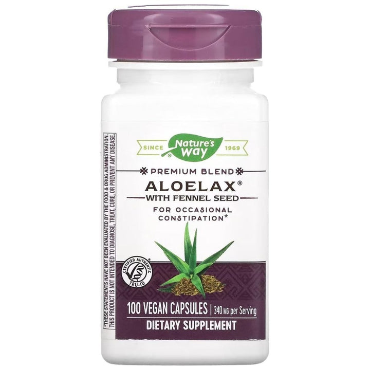 Natures Way AloeLax, 340 milligrams, 100 Vegatarian Capsules. Pack of 5 Bottles - The Oasis of Health