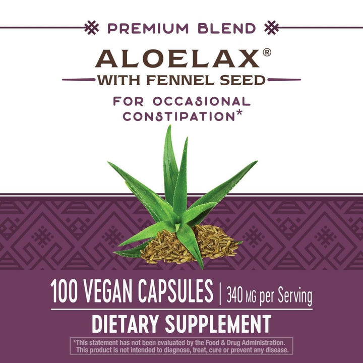 Nature's Way Aloelax, Premium Blend, with Fennel Seed, Occasional Constipation*, 340 mg, Vegan, 100 Capsules - The Oasis of Health