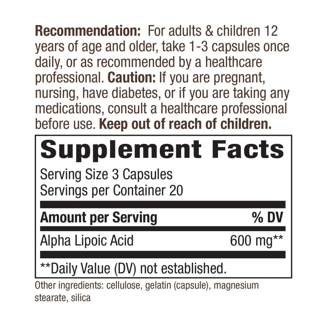 Nature's Way Alpha Lipoic Acid, Supports Healthy Nerve Function*, 600 mg per serving, 60 Capsules - The Oasis of Health