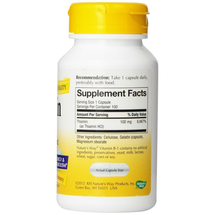 Nature's Way - B - 1, 100 mg, 100 capsules - The Oasis of Health
