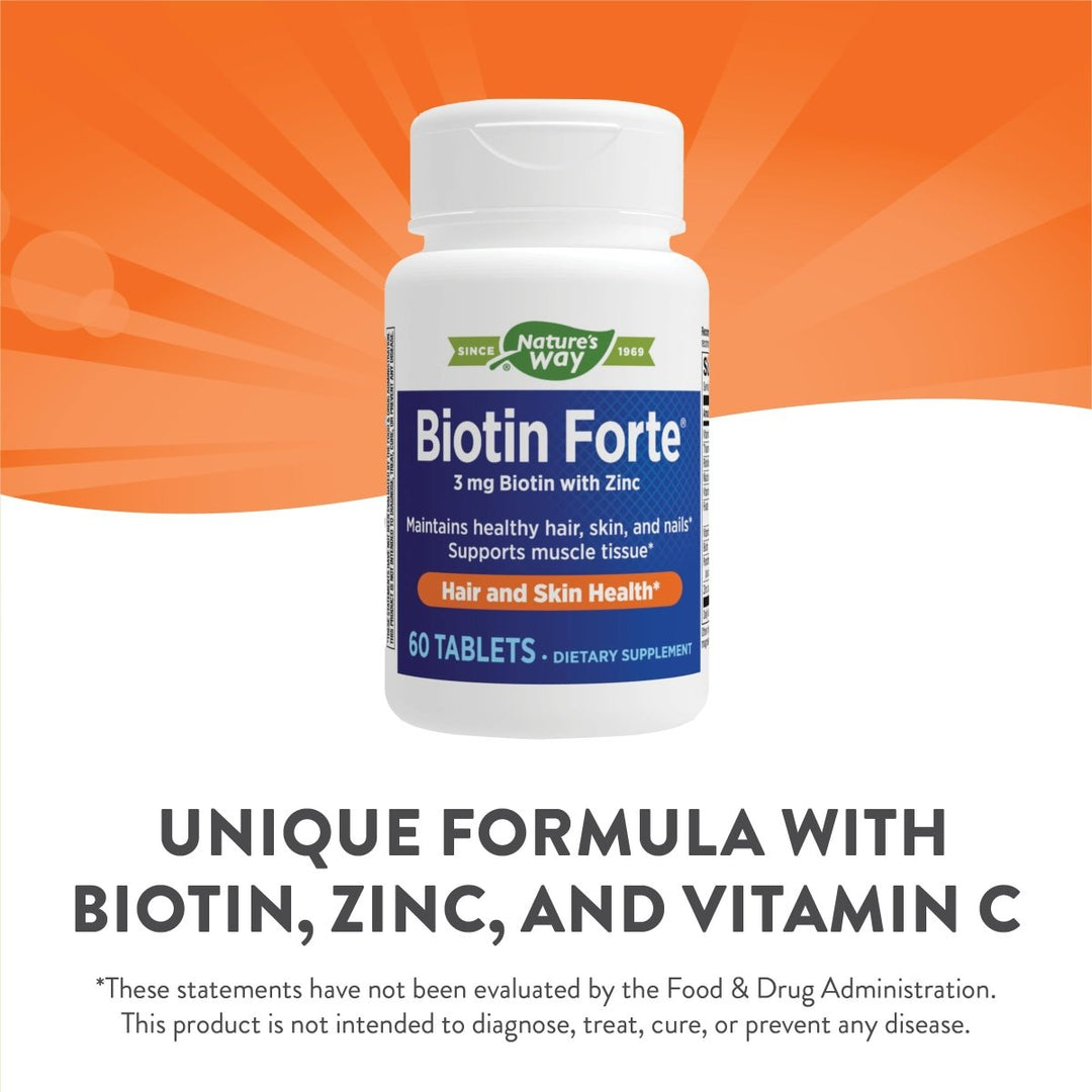 Nature's Way Biotin Forte 3mg with Zinc 60 Tablets - The Oasis of Health