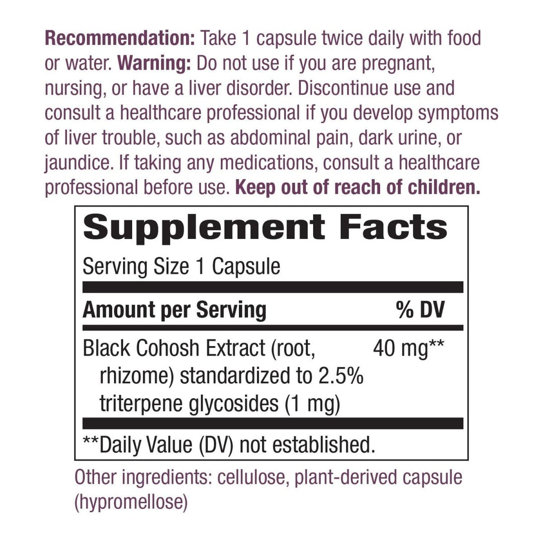 Nature's Way Black Cohosh - 40mg per Serving - Non - GMO - Gluten - Free - 120 Capsules - The Oasis of Health