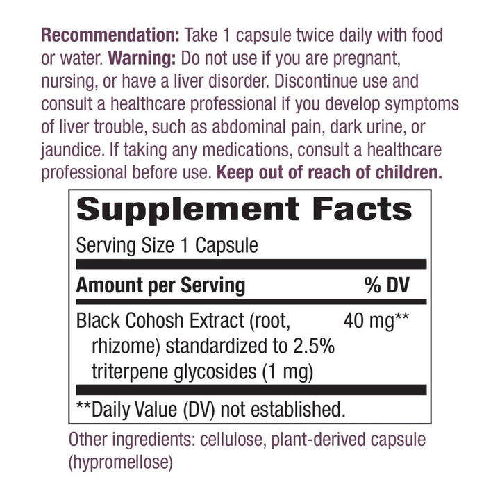 Nature's Way Black Cohosh - 40mg per Serving - Non - GMO - Gluten - Free - 120 Capsules - The Oasis of Health