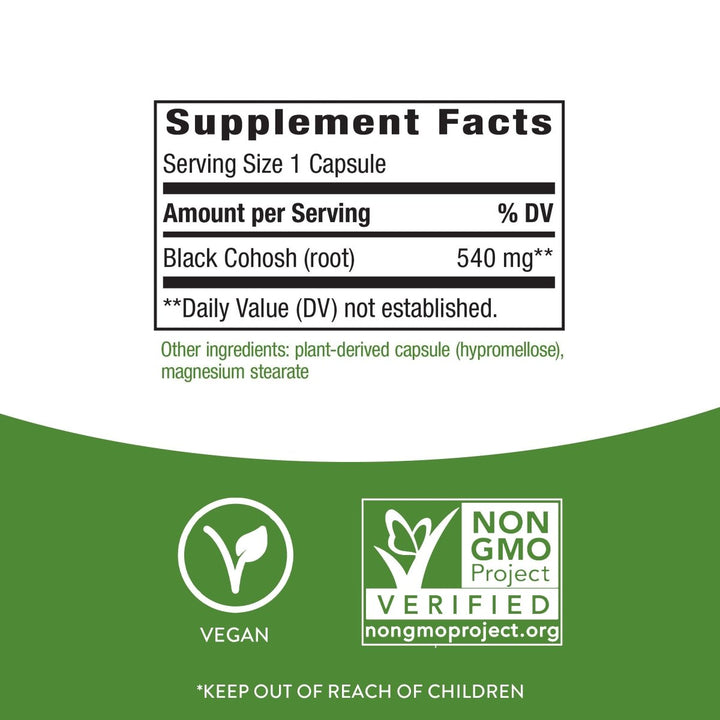 Nature's Way Black Cohosh Root, Traditional Support for Women's Health*, Non - GMO Project Verified, 180 Capsules - The Oasis of Health