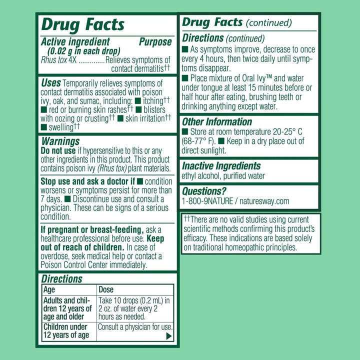 Nature's Way Boericke & Tafel Oral Ivy Liquid, Poison Ivy & Oak Treatment**, Relieves Itching & Burning**, 1 Fl. Oz - The Oasis of Health