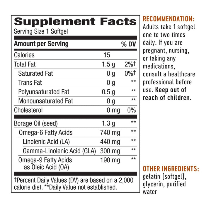 Nature's Way Borage, Cold Pressed Oil 1300mg, 60 Softgels - The Oasis of Health