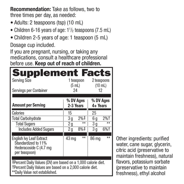 Nature's Way Bronchial Soothe Ivy Leaf 99.9% Alcohol - free Non - Drowsy Syrup, 120 ML (4 Fl Oz.) - The Oasis of Health