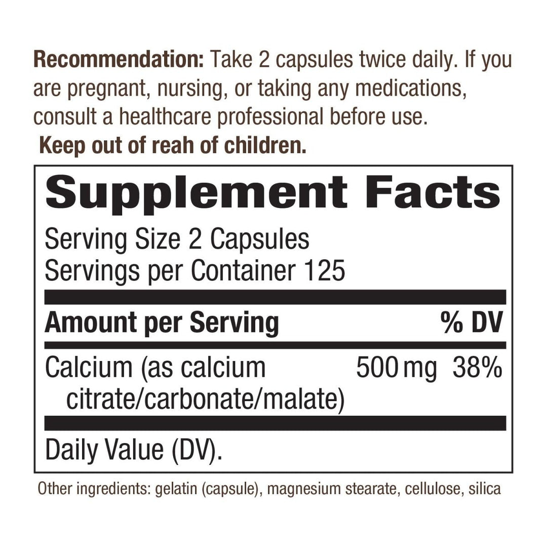 Nature's Way Calcium Citrate Complex, 500 mg per serving, 250 Capsules - The Oasis of Health