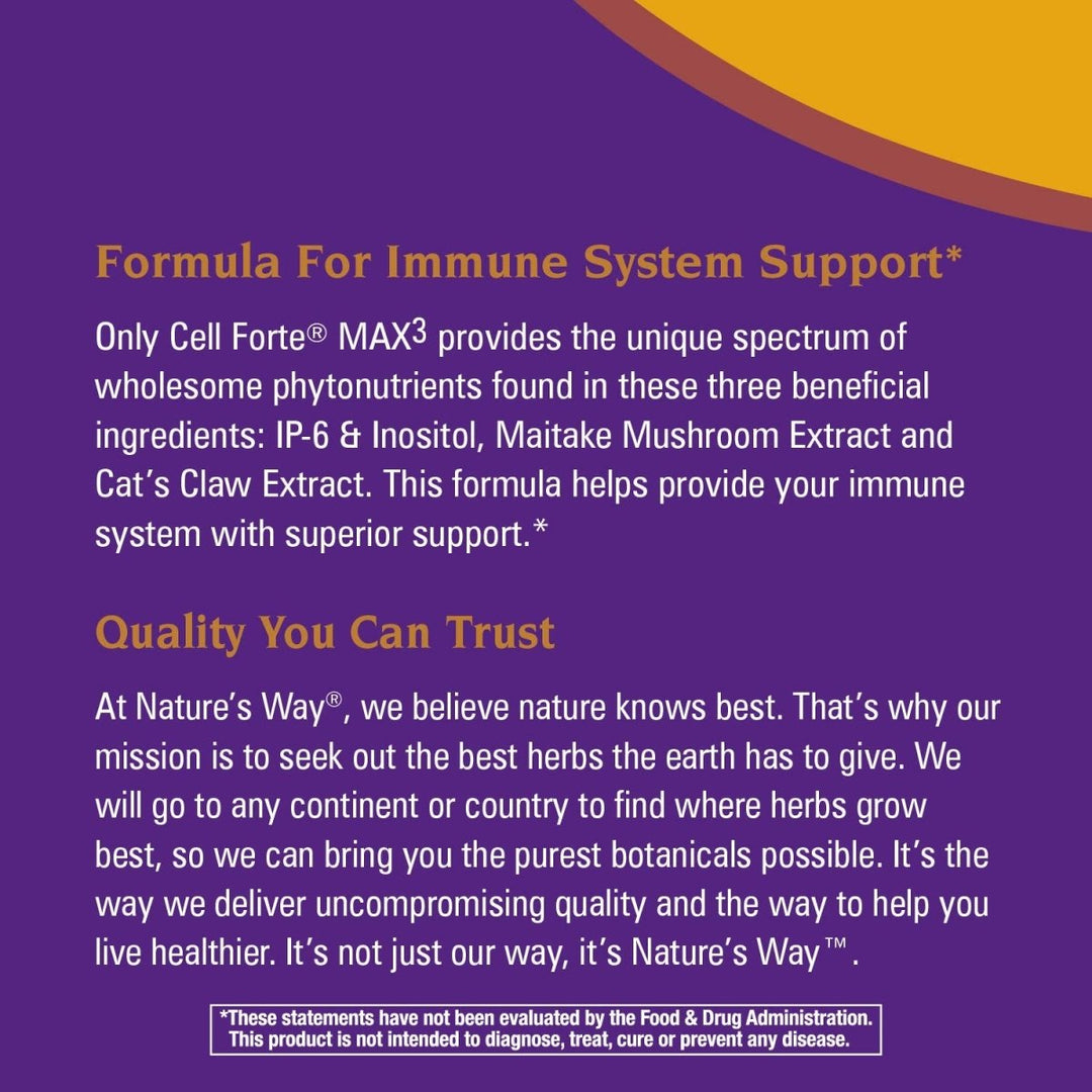 Nature's Way Cell Fort? MAX3 IP - 6 & Inositol with Maitake & Cat's Claw, Immune Support and Natural Killer - Cell Activity*,120 Capsules - The Oasis of Health