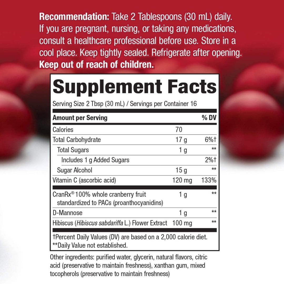 Nature's Way CranRx Extra Strength Cranberry 1,000 mg, D - Mannose + Vit C + Hibiscus, 16 fl. oz. - The Oasis of Health