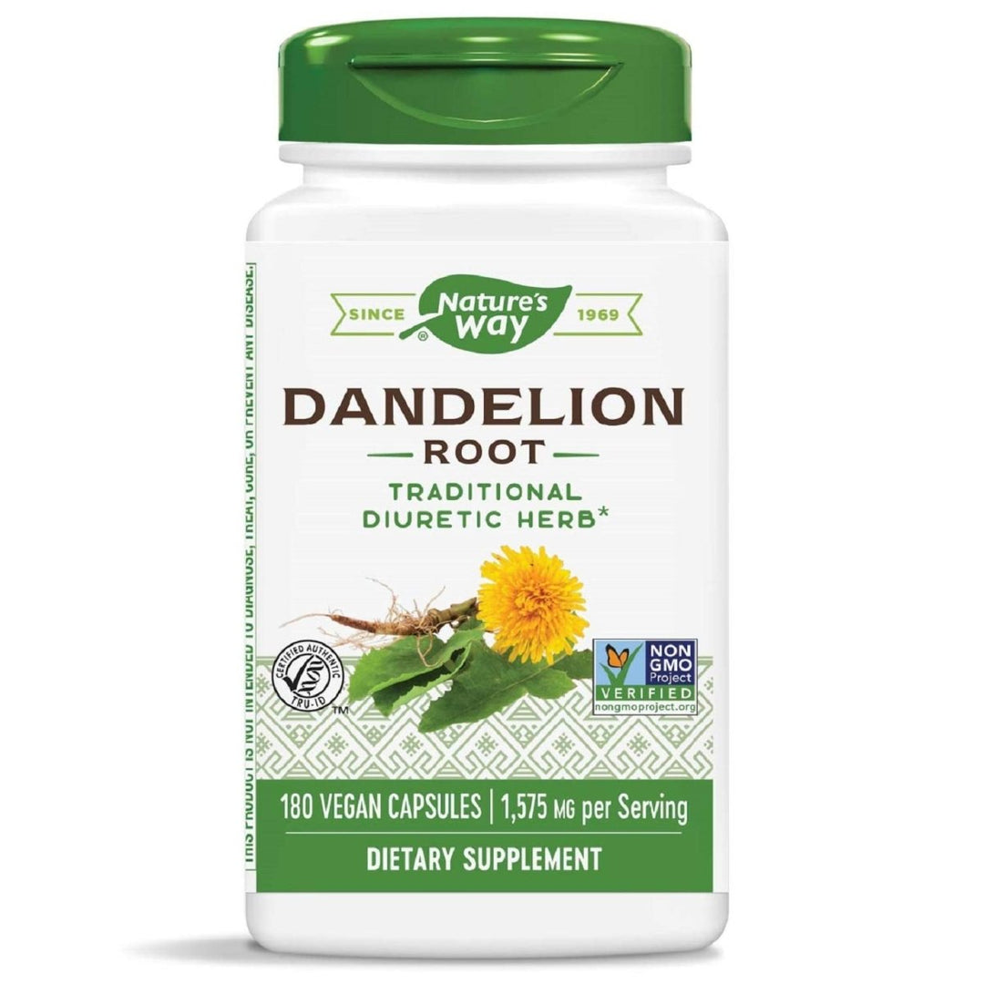 Nature's Way Dandelion Root Diuretic Herb* 525 mg per Capsule Non - GMO Project Verified Gluten Free Vegan 180 Count - The Oasis of Health
