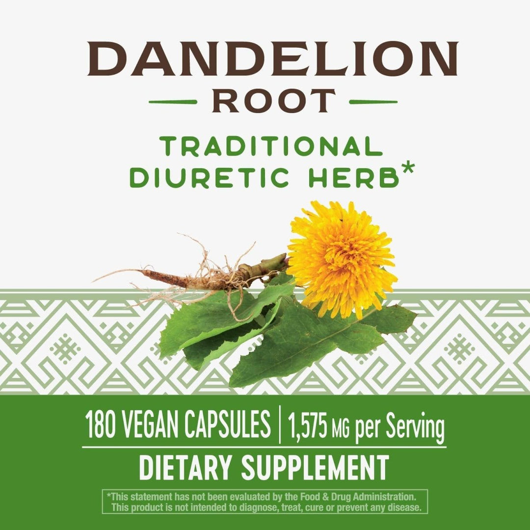 Nature's Way Dandelion Root Diuretic Herb* 525 mg per Capsule Non - GMO Project Verified Gluten Free Vegan 180 Count - The Oasis of Health