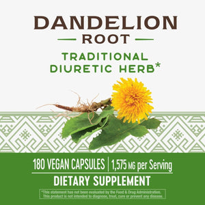Nature's Way Dandelion Root Diuretic Herb* 525 mg per Capsule Non - GMO Project Verified Gluten Free Vegan 180 Count - The Oasis of Health