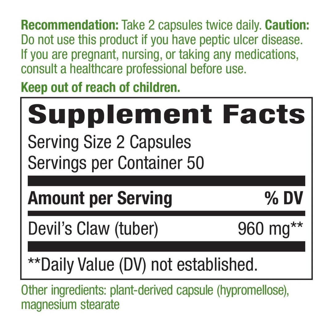 Nature's Way Devil?s Claw Secondary Root 480 mg 100 Vcaps - The Oasis of Health