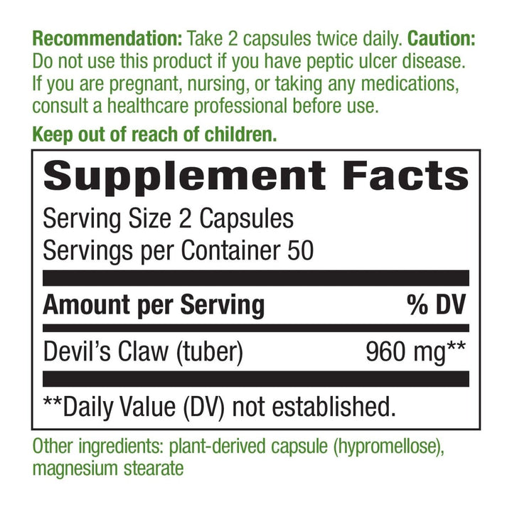Nature's Way Devil?s Claw Secondary Root 480 mg 100 Vcaps - The Oasis of Health