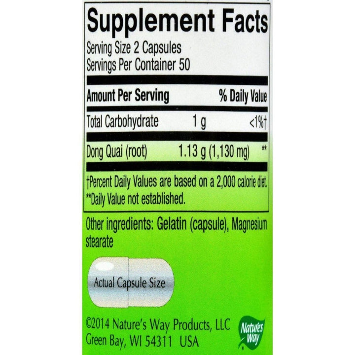 Nature's Way Dong Quai Root - Herbal Support for Women's Health - 100 Capsules / 565 mg - The Oasis of Health
