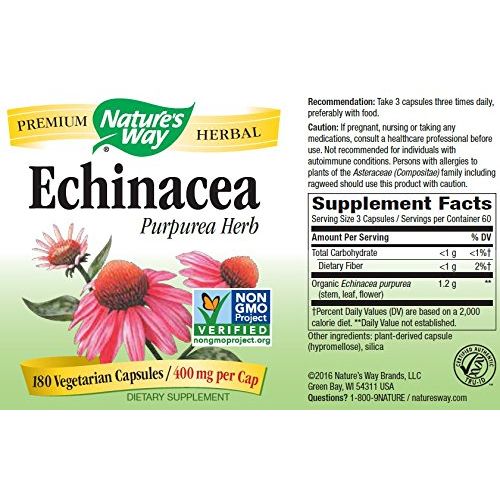 Nature's Way Echinacea Herb Capsules, 180 Count - The Oasis of Health