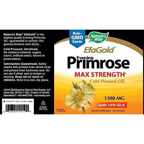 Nature's Way Evening Primrose - EFA Gold Cold Pressed Oil 1300mg - 120 Softgels - The Oasis of Health