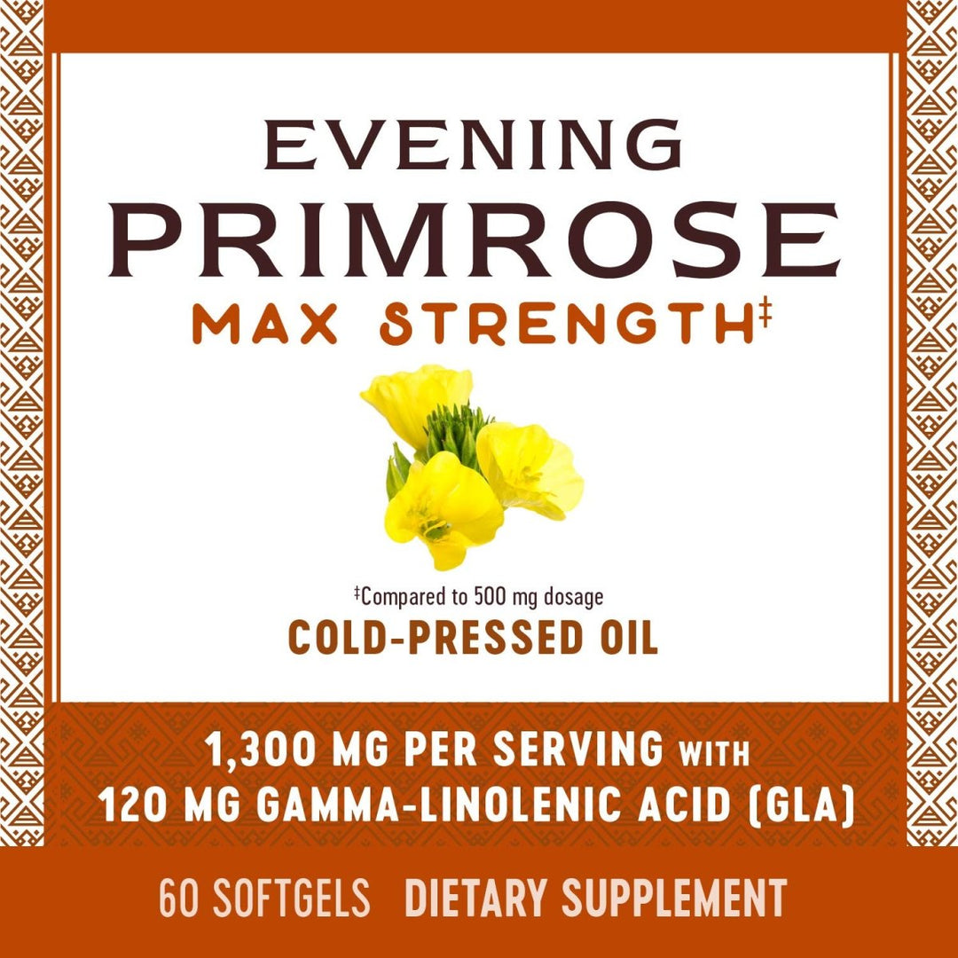 Nature's Way Evening Primrose Oil, Max Strength, Cold Pressed, Unrefined, 1300mg with 120 mg GLA per serving, 60 Softgels - The Oasis of Health