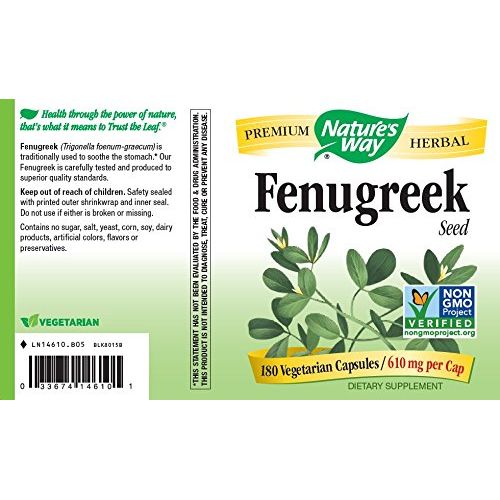 Natures Way Fenugreek Seed, 610 milligrams Per Cap, 180 Vegetarian Capsules. Pack of 4 bottles. - The Oasis of Health
