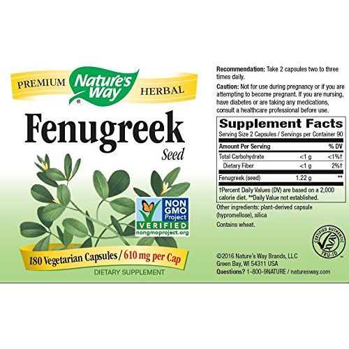 Natures Way Fenugreek Seed, 610 milligrams Per Cap, 180 Vegetarian Capsules. Pack of 4 bottles. - The Oasis of Health
